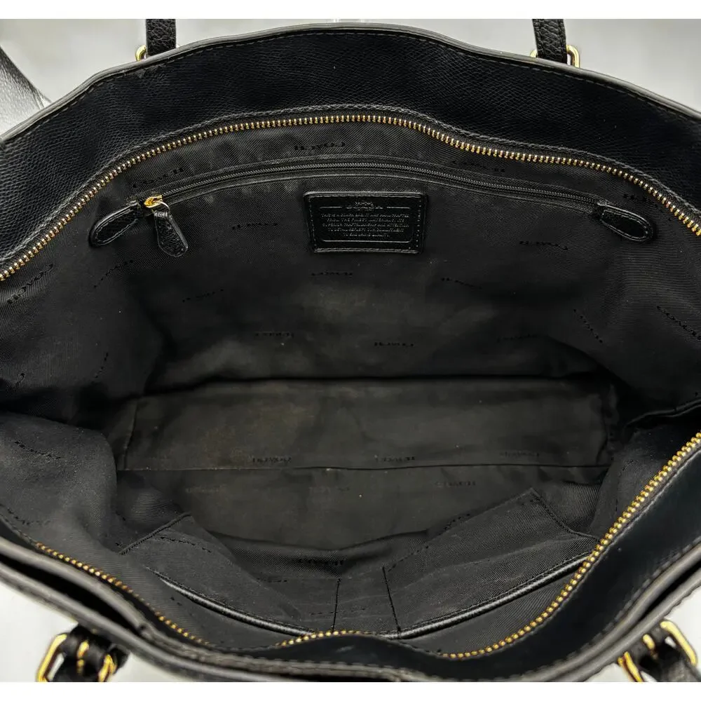 Coach Black Leather Turnlock Tote | Large Crossgrain Shoulder Bag - Picture 6 of 6